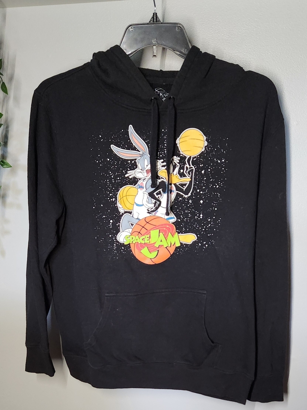 Space Jam Black Graphic Hoodie Sweatshirt - Bugs Bunny Daffy Duck - Mens Large